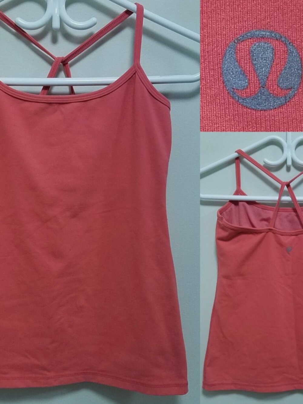 Lululemon Power Y Tank Top Orange Coral Pink Womans Shirt Retro Size 6 Small